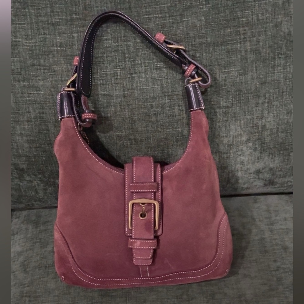 Vintage Y2K COACH Soho Hobo Hampton Buckle BURGUNDY SUEDE Shoulder Bag